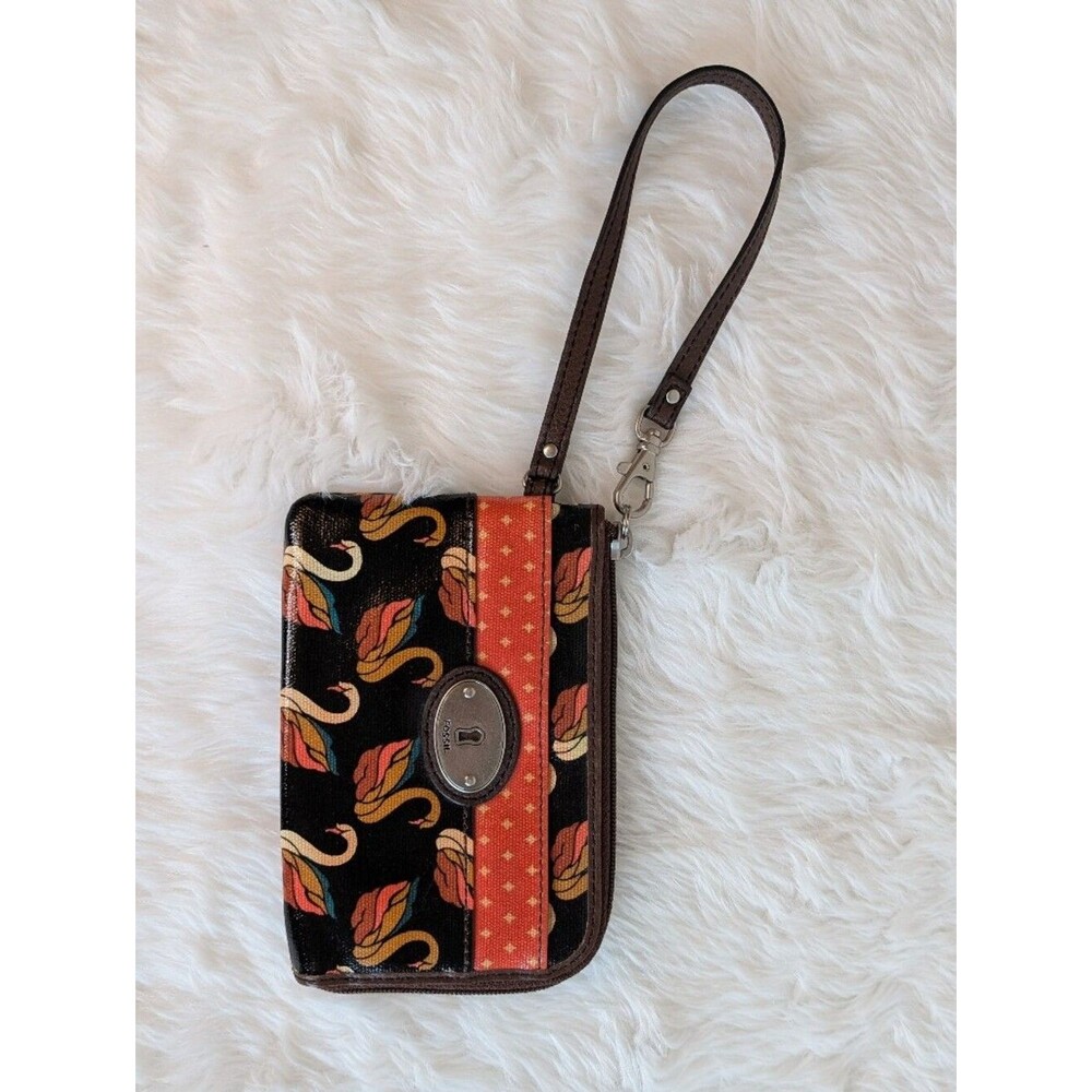 Fossil Swan Black & Orange Patterned Wristlet Phone Case